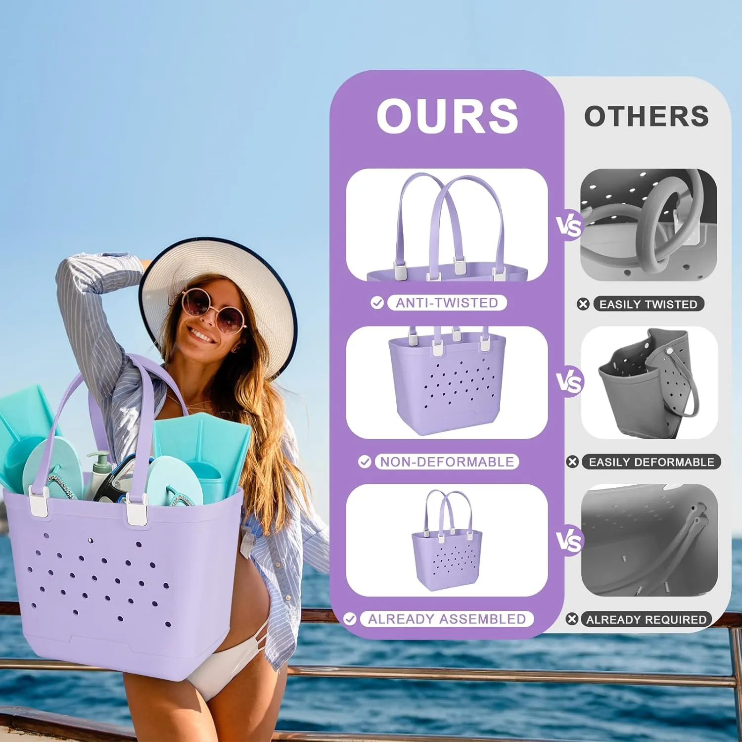 X-Large Beach Rubber Tote Bag Washable Travel Waterproof Sandproof Durable Modern Sports Handbag Groceries Pool
