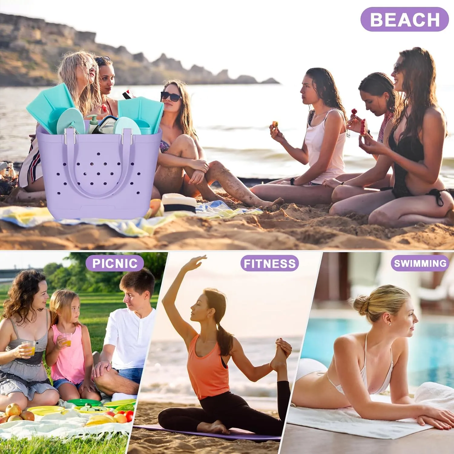 X-Large Beach Rubber Tote Bag Washable Travel Waterproof Sandproof Durable Modern Sports Handbag Groceries Pool