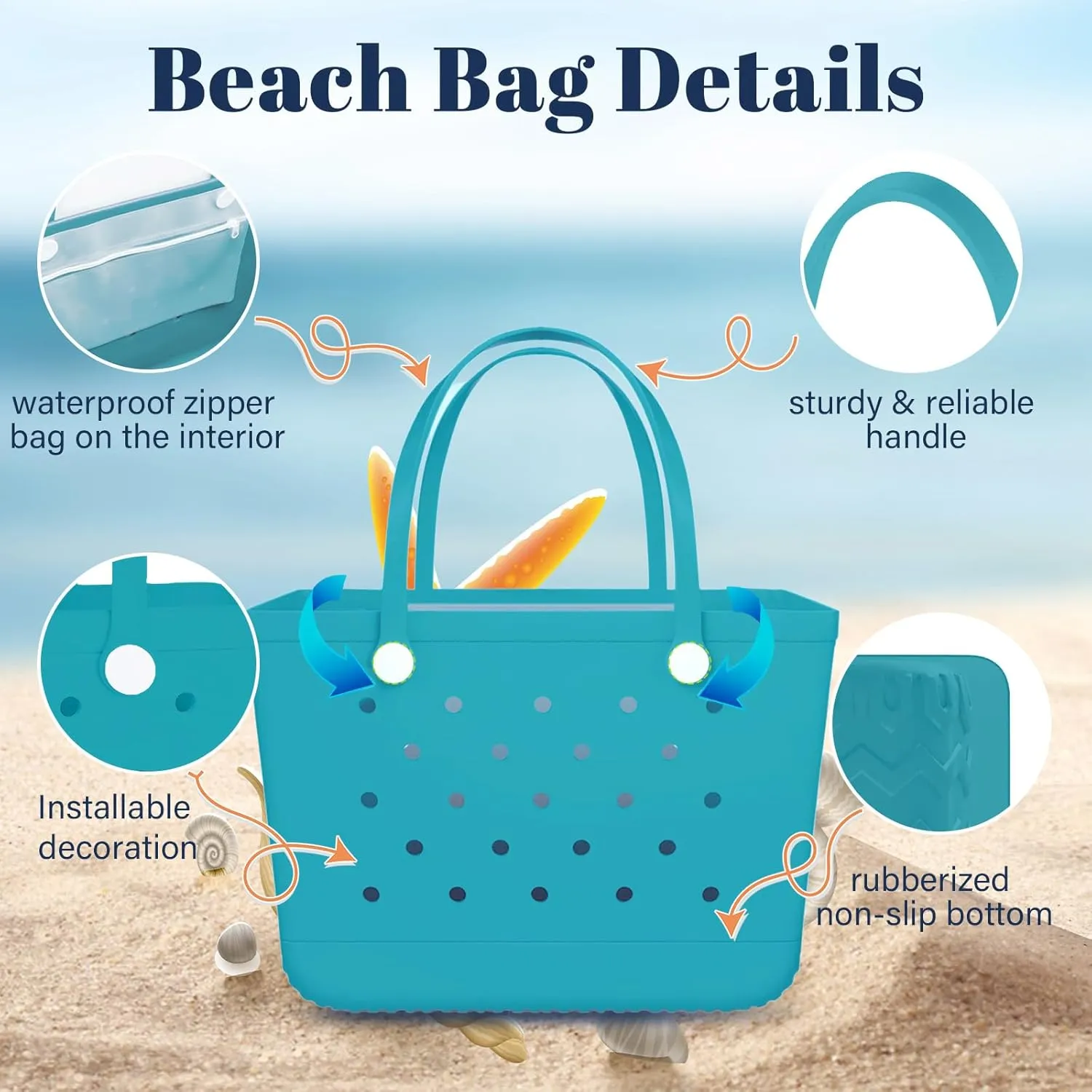 X-Large Rubber Tote Bag Waterproof Beach Washable Handbag Storage Bags Durable Modern Travel SportsTote Bag