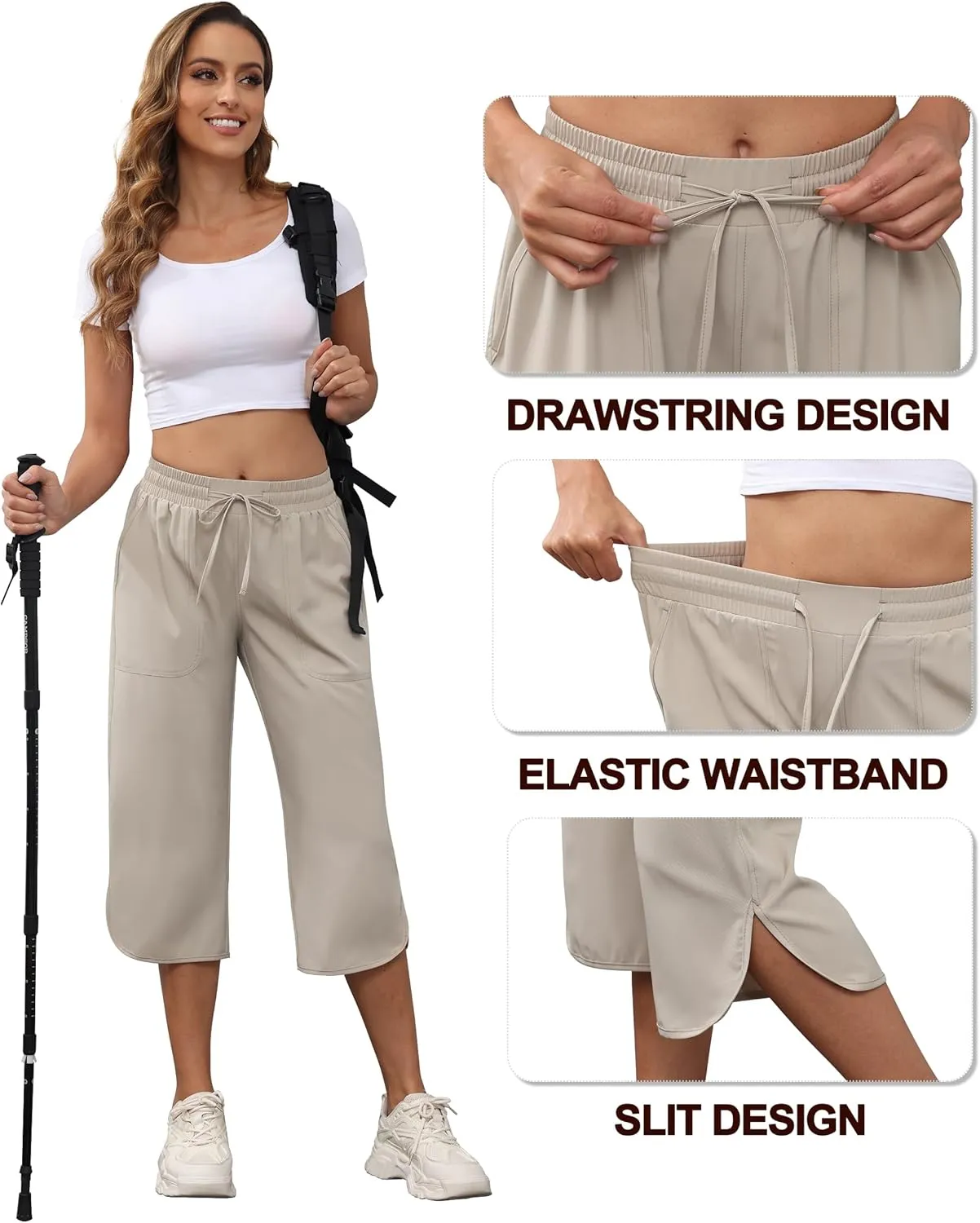 YuKaiChen Women's Capris Wide Leg Lightweight Quick Dry Pants Hiking Outdoor Athletic
