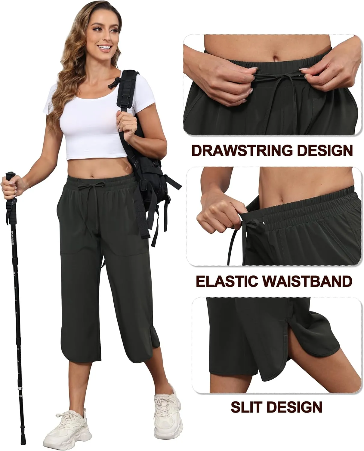 YuKaiChen Women's Capris Wide Leg Lightweight Quick Dry Pants Hiking Outdoor Athletic