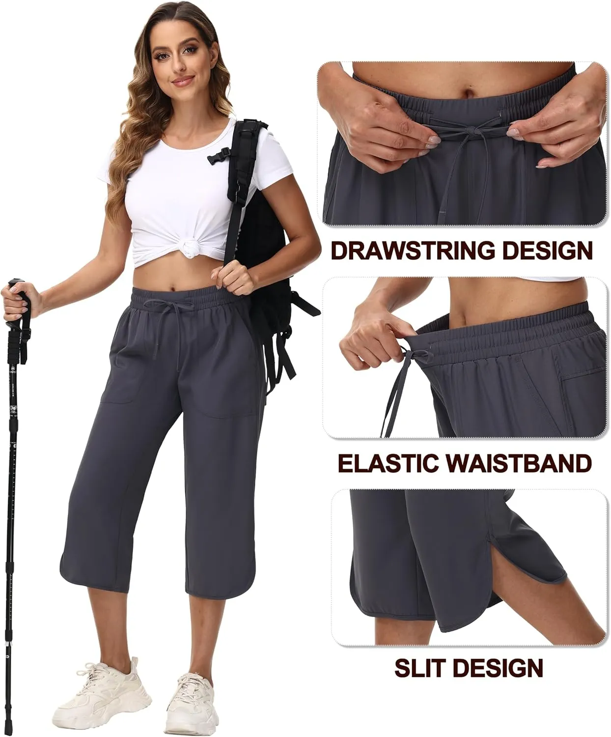 YuKaiChen Women's Capris Wide Leg Lightweight Quick Dry Pants Hiking Outdoor Athletic