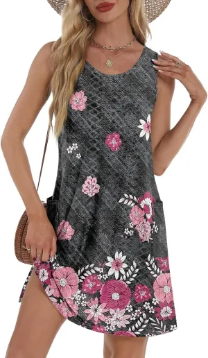 ZEFOTIM Beachy Floral Eyelet Dress for Women 2025 Summer Sleeveless Mini Sundress Hawaiian Dresses with Pockets