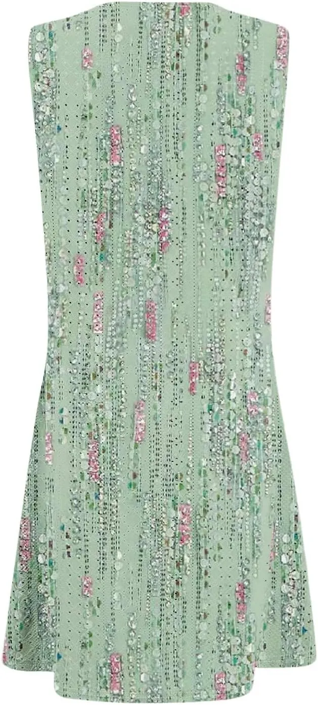 ZEFOTIM Beachy Floral Eyelet Dress for Women 2025 Summer Sleeveless Mini Sundress Hawaiian Dresses with Pockets