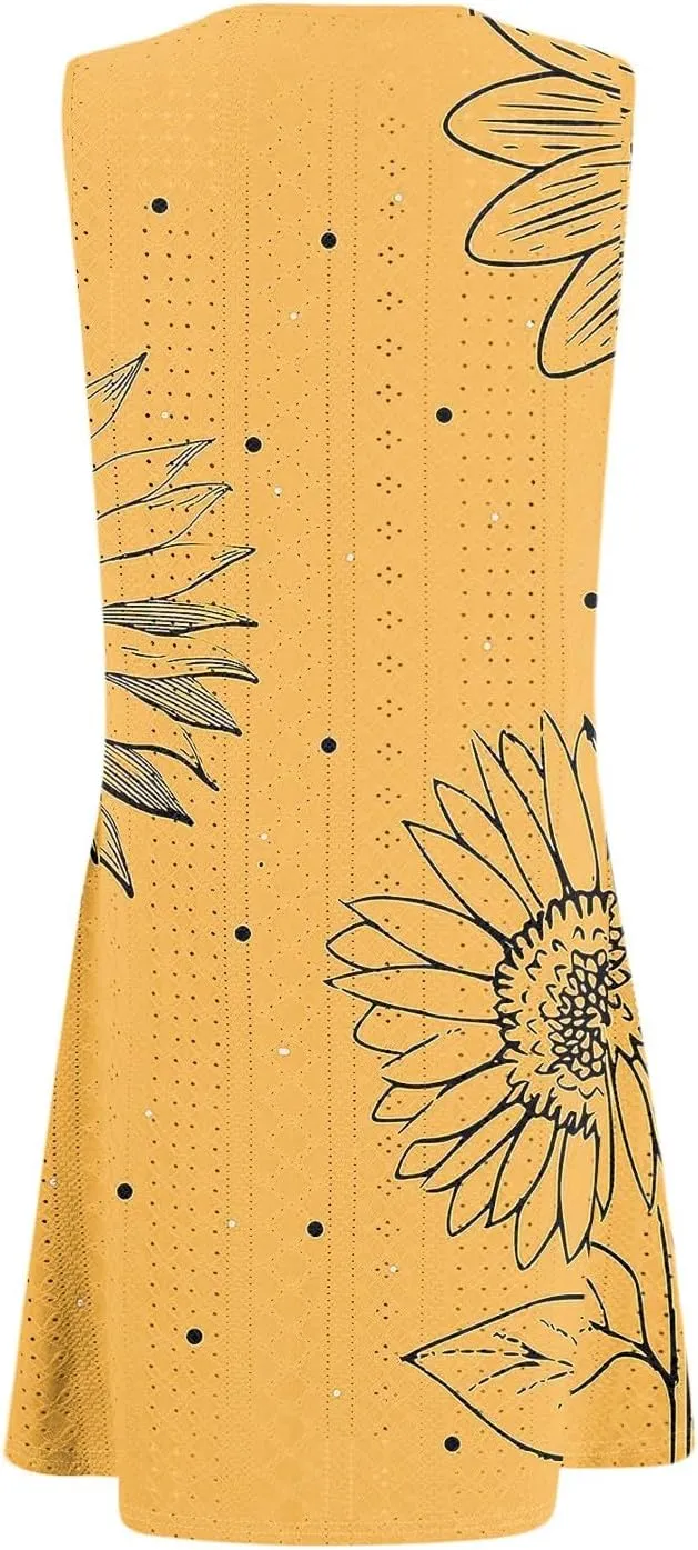 ZEFOTIM Beachy Floral Eyelet Dress for Women 2025 Summer Sleeveless Mini Sundress Hawaiian Dresses with Pockets