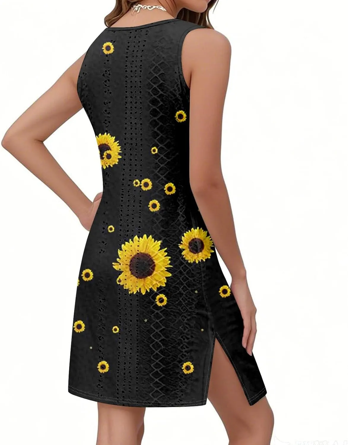 ZEFOTIM Beachy Floral Eyelet Dress for Women 2025 Summer Sleeveless Mini Sundress Hawaiian Dresses with Pockets