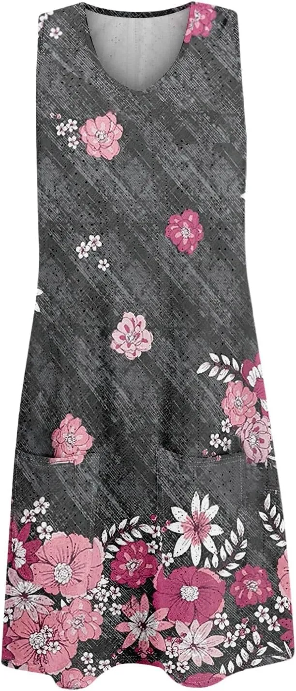 ZEFOTIM Beachy Floral Eyelet Dress for Women 2025 Summer Sleeveless Mini Sundress Hawaiian Dresses with Pockets