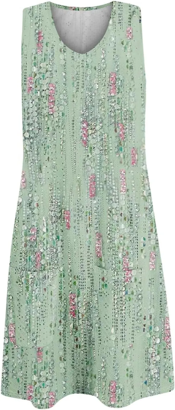 ZEFOTIM Beachy Floral Eyelet Dress for Women 2025 Summer Sleeveless Mini Sundress Hawaiian Dresses with Pockets