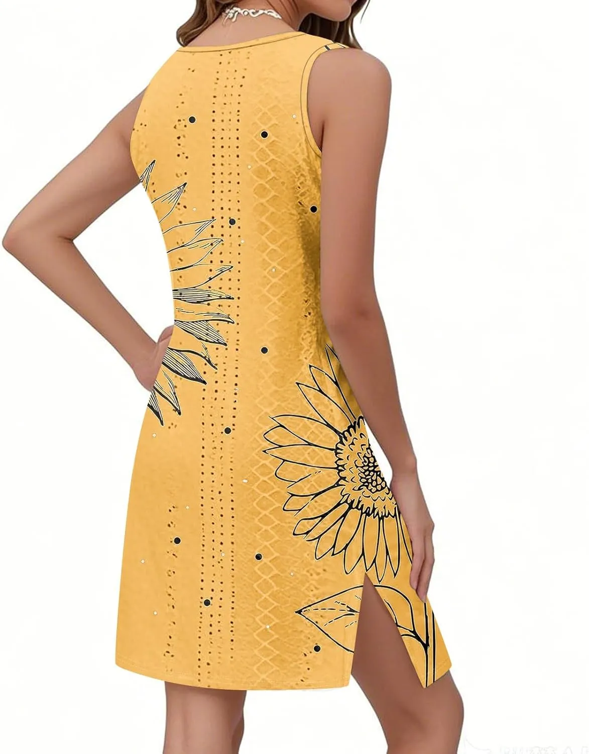 ZEFOTIM Beachy Floral Eyelet Dress for Women 2025 Summer Sleeveless Mini Sundress Hawaiian Dresses with Pockets